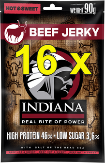 Indiana beef jerky hot & sweet 90 gram 16 x