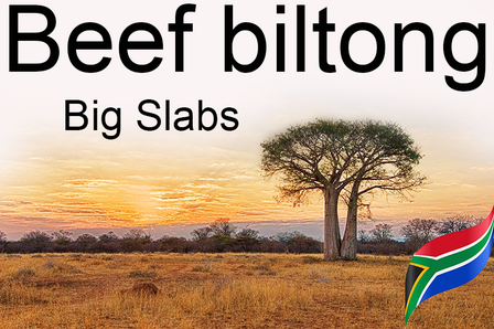 Beef biltong, grote stukken, made by South Africans 