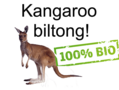 Kangoeroe biltong, prijs is € 10,95 per 100 gram.
